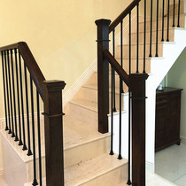 Modern aluminum simple light luxury solid wood staircase iron column handrail railing finished balcony indoor Villa factory
