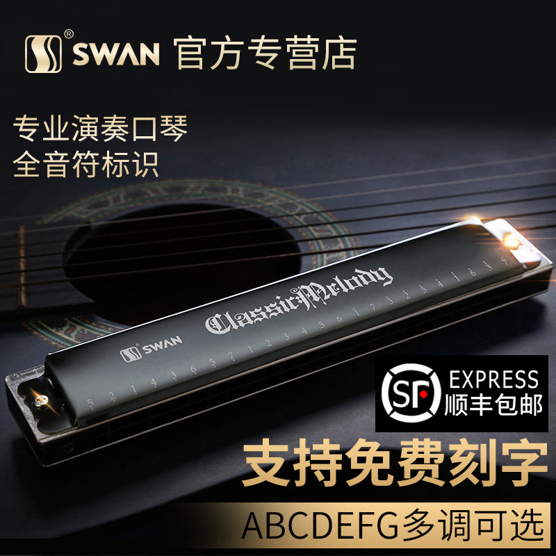 Swan harmonica beginner students adult children 24-hole harmonica professional performance grade polyphonic c key entry self-study