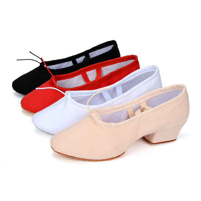 Teacher Laces Heel Dance Shoes Women Genuine Leather Canvas Soft-bottom Practice Shoes Folk Dance Yoga Belly Dance Square Dance Shoes