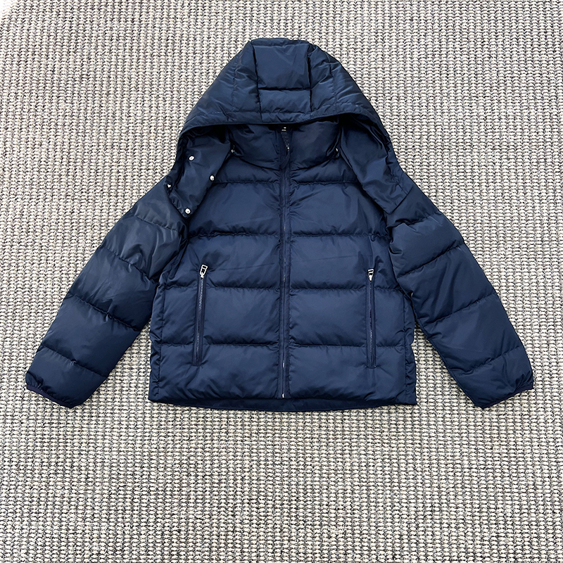 Pure Yuan Small Quantity t All-Metal B Glossy Dark Blue Short down Jacket Thick Hooded down Coat Extra Thick