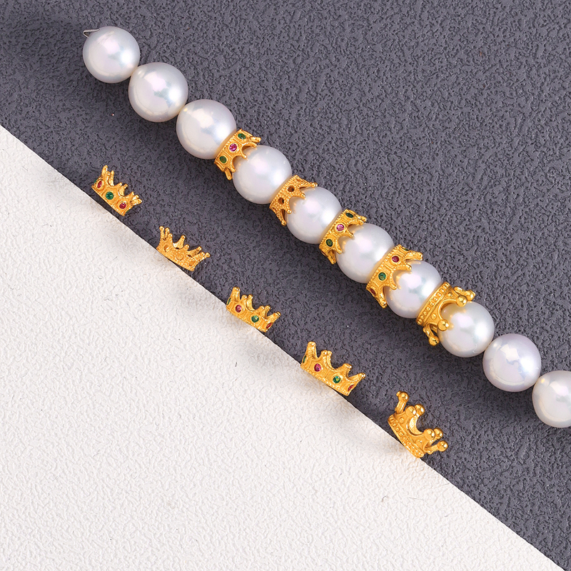 S925 Ancient Silver Gold-Plated Crown with Zircon Accessories Small Crown Spacer Beads DIY Woven Beaded Bracelet Necklace New