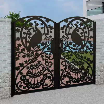 Wrought yard gate outdoor courtyard door Villa farmyard small courtyard single double door galvanized paint modern garden door