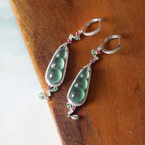 Yun Jade natural A goods 18K gold inlay sky blue fudou jade earrings earrings inlay style reference