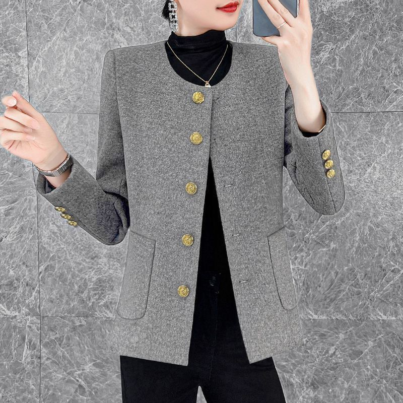 Fashionable and Stylish 2025 Korean Version New Women's Blazer Jacket, Round Neck, Chanel-Style Woolen Fabric, Spring and Autumn Long-Sleeve Regular Style