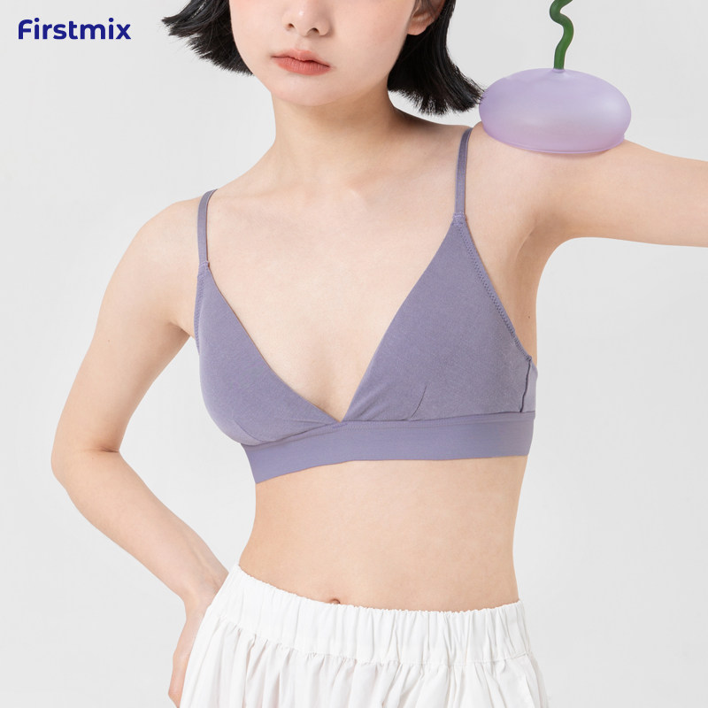 FIRSTMIX French triangle cup underwear candy color no steel ring girl bra small chest thin summer deep V