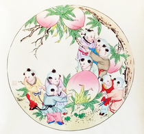 Tianjin Yangliuqing Painting of the longevity star Nine Sons offering birthdays with peaches rice paper hand-painted framed doll decoration mirror heart painting
