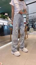 Feitong exception clothing store with board Hee jeans loose hole fashion trend wild straight tube