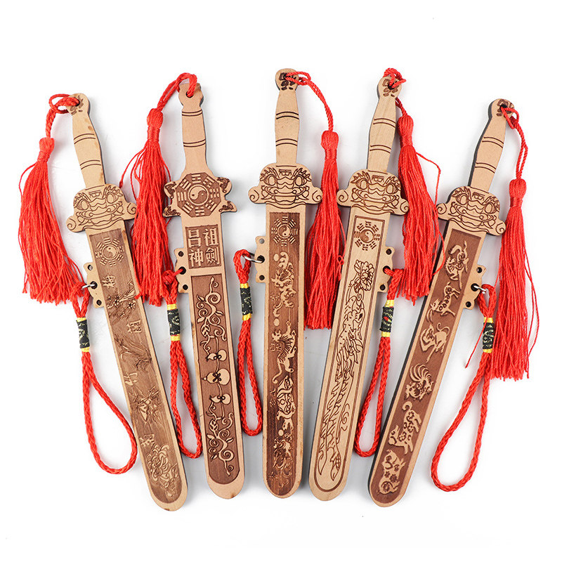 Authentic Feicheng Taomu Sword Pendant Opening Lu Zu Qixing Zhusha Sword Children's Guard Taoist Sword Wood Carving Crafts