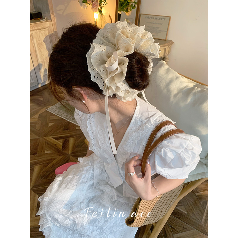 Pull-Out Lace Hair Tie, French Ballet Style, Oversized Hair Flower, 2026 New Style, Elegant Low Ponytail Tie, Hair Accessory