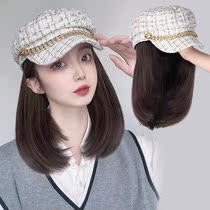 Wig hat lady autumn winter fashion Korean version Chauded with small fragrant wind navy hat 100 lap net red collarbone hair all headgear