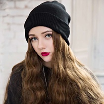 Wool hat with wig one female autumn and winter style pile cap water ripple Net Red fashion long roll full head cover
