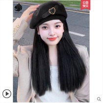 Wig with cap integrated female fashion autumn and winter 2021 Burst Berets Long Straight Hair Natural Emulation Full Headgear