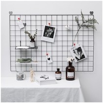 Photo wall ins wind Nordic girls room layout shelf wall barbed wire net red hanging wall grid frame