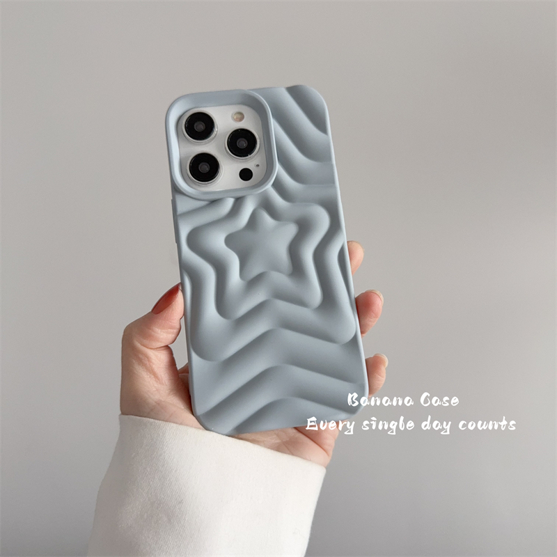 Korean ins Niche Blue-Gray Three-Dimensional Five-Pointed Star Phone Case Suitable for iPhone 16 Pro Max, 15 Pro, Apple 14 Pro, Matte 13 Pro Max, New Anti-Drop 16 Simple 16 Pro Soft