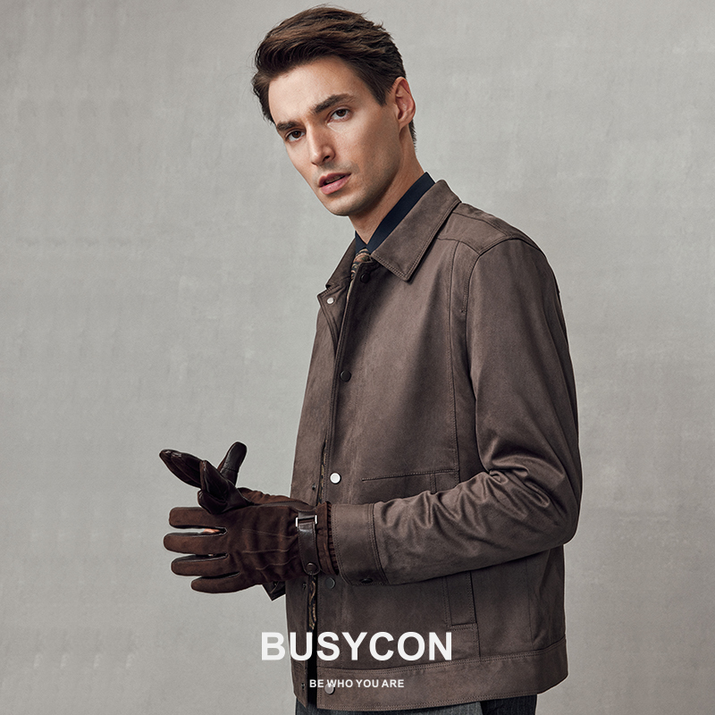 Men's Brown Leather Jacket, Summer Business Casual Leather Coat, Brown Men's Pilot Executive Oil Wax Men's Clothing