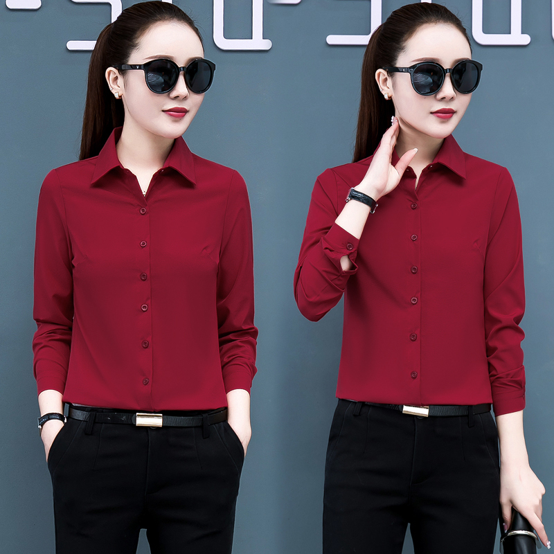 2026 Spring and Autumn New Career Red Shirt for Women, Long Sleeve Korean Style Slimming Shirt, Slim Fit Base Layer White Versatile Shirt 2026 Spring and Autumn New Career Red Shirt for Women, Long Sleeve Korean Style Slimming Shirt, Slim Fit Base Layer White Versatile Shirt