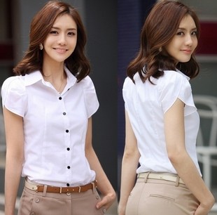 New white short-sleeved work clothes for women business wear