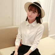 Xuân 2019 mới Han Fan cổ nhỏ búp bê tươi khâu cổ áo dài tay hoang dã áo cotton trắng