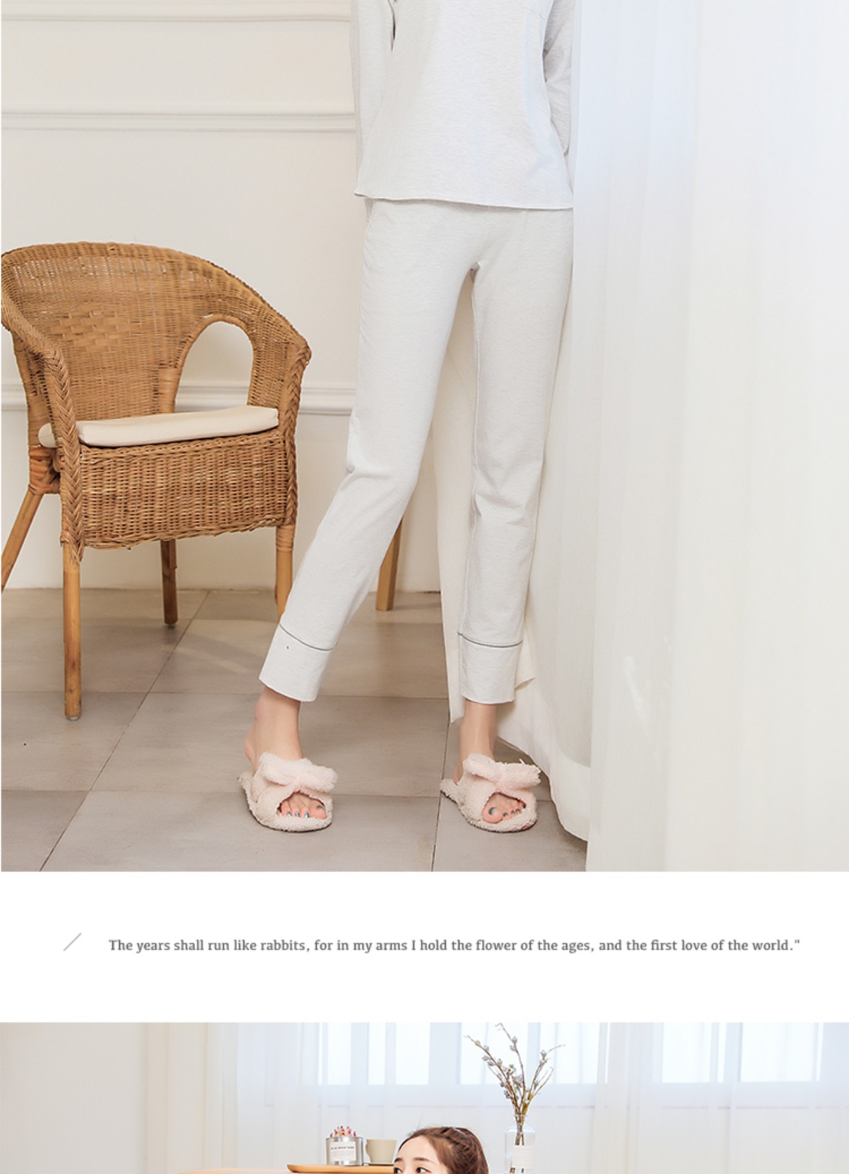 Mùa xuân và mùa thu mới của phụ nữ đồ ngủ cotton dài tay áo thun cổ chữ V đan lỏng màu rắn bông phù hợp với dịch vụ nhà thời trang mặc nhà 