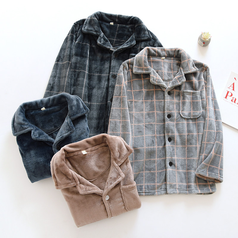 Day Ensemble Flannel home Jacket Single Blouse Blouse Men's Winter Plus Suede Thickened Warm Plaid Casual Coral Suede Cardiovert