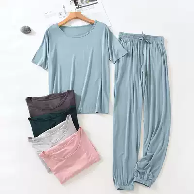 Modal short sleeve trousers pajamas women's summer ice silk two-piece thin loose large size leg closure home set