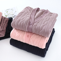 Day Style Casual Flannel Suede Suit Womens Winter Plus Suede Thickened Warm V Collar Jersey Coral Suede Sleeping Jersey Man