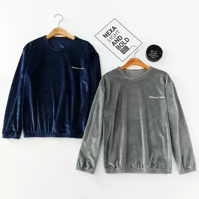 Coral velvet men's winter pajamas home tops single-piece plus velvet thickened pullover casual elastic island velvet outer wear