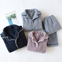 New Coral Fleece Pyjamas Womens Winter Thickened Warm Pure Color Youth Cardiovert Casual Home Couples Home Suit Men
