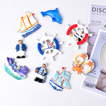 Qingdao new resin single product refrigerator sticker magnet Mediterranean style captain Dolphin Pirate ship starfish small fresh
