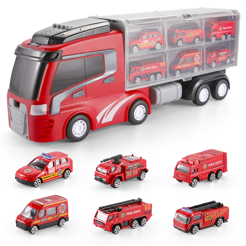 Alloy fire truck toy water jet ladder fire train trailer headtransport model baby Yizhi birthday present