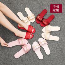 Embroidery new wedding bridesmaids slippers female newlyweds satin red slippers wedding bridal bridal gowns with shoes female
