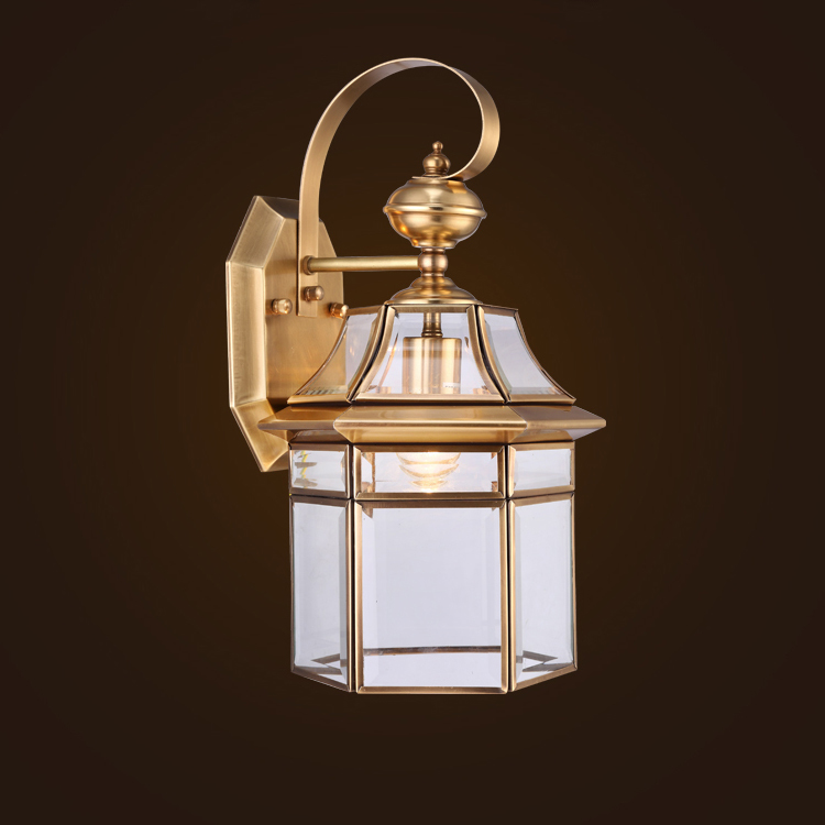 Full copper outdoor waterproof wall lamp minimalist balcony outdoor European style corridor copper wall lamp American pure copper single head small wall lamp