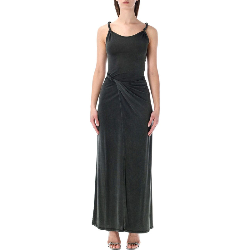 Italian High Street Fashion Brand Women's Clothing European and American Style Ladies' Long Spaghetti Strap Washed Vintage Knit Dress Niche