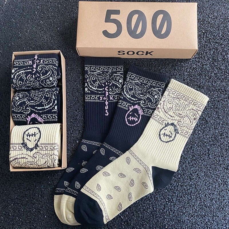 Crazysocks Three Pairs of Socks for Men, Original Design with Reverse Hook, Ghost Face, Paisley Pattern, Long Tube Socks for Women