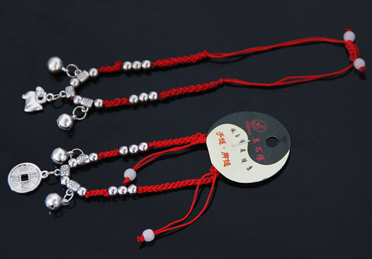 Nhà máy trực tiếp dây đeo vòng chân đỏ dệt tay dây đỏ chân dây đỏ vòng tay chuông vòng tay quốc gia hạt giống bạc vòng chân lắc chân thủ công