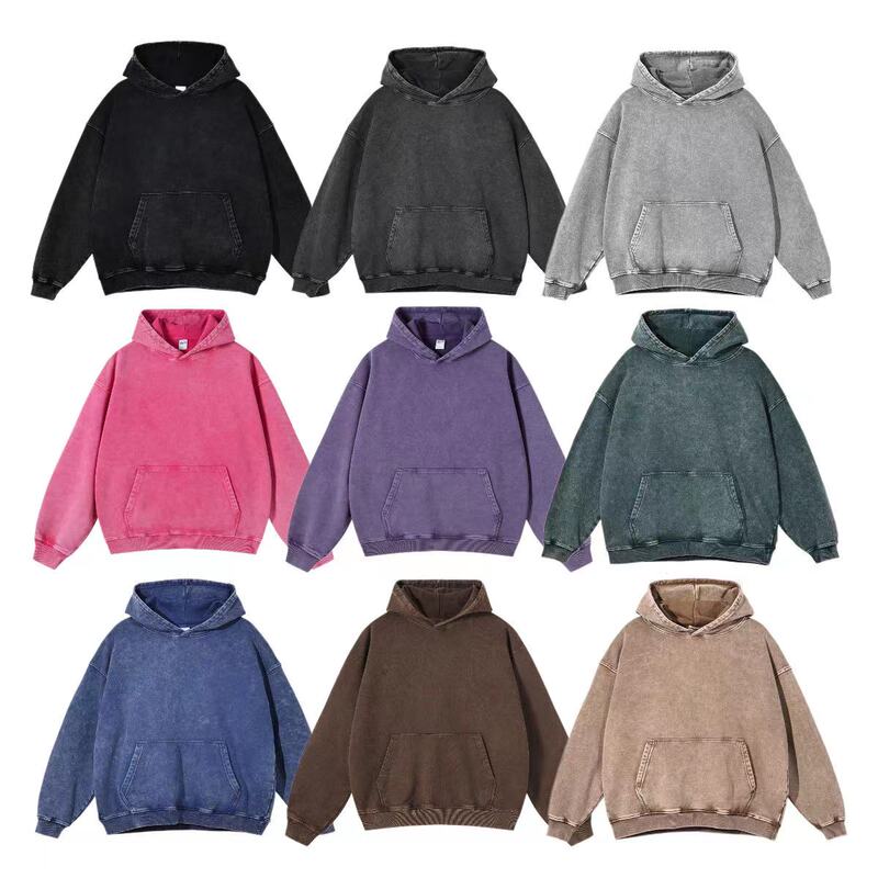 Vintage Heavyweight High Street Washed 420g Hoodie Distressed Dark Loose Oversize Unisex Sweatshirt