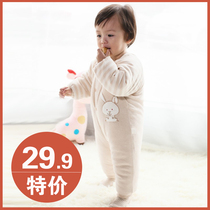 Baby conjoined cotton coat autumn and winter thickened warm 0-1 year old baby clip cotton climbing suit newborn pajamas pure colored cotton