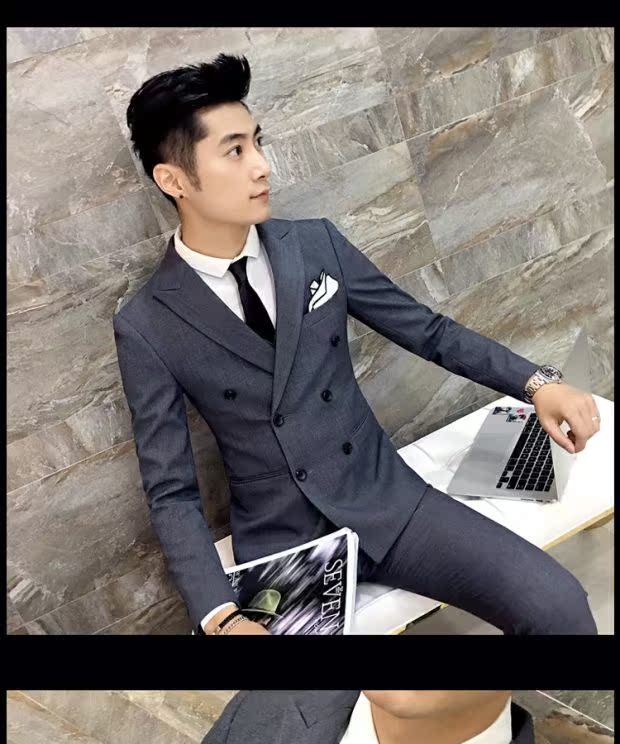 Bộ đồ đôi mùa thu phù hợp với bộ đồ ba mảnh nam Bộ đồ bó sát nhỏ giản dị Bộ đồ cưới nam chú rể Anh quần tây