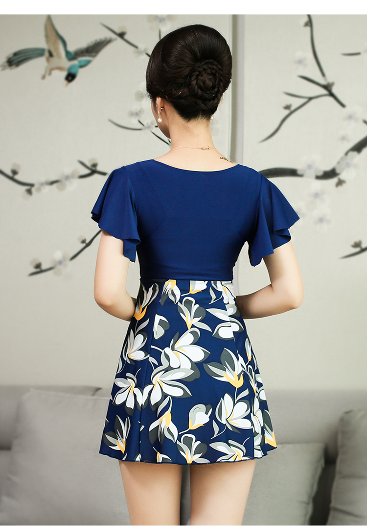Bạn mặc đồ bơi nữ mẫu trung niên và người già bảo thủ che bụng giảm béo mùa xuân thời trang áo tắm nữ cỡ lớn một mảnh - Bộ đồ bơi One Piece áo bơi liền thân