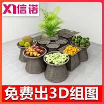 Imitated rattan fruit pile head Blue supermarket display basket fresh ground Pile fruit frame display props vegetable bamboo basket creativity