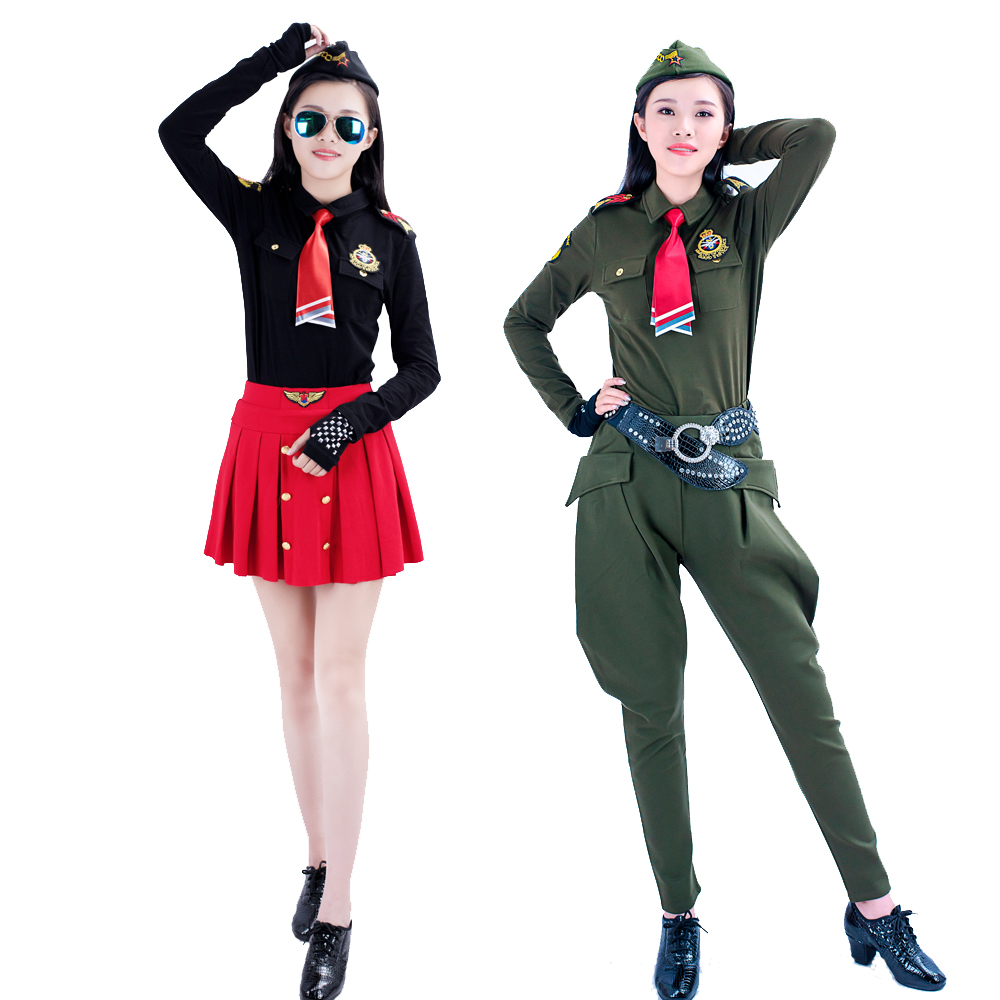 Xiaobei quân đội fan hâm mộ trang phục khiêu vũ mùa thu và mùa đông mới ve áo dài tay áo thun nữ vuông nhảy nhóm quần áo biểu diễn áo phông đẹp nữ
