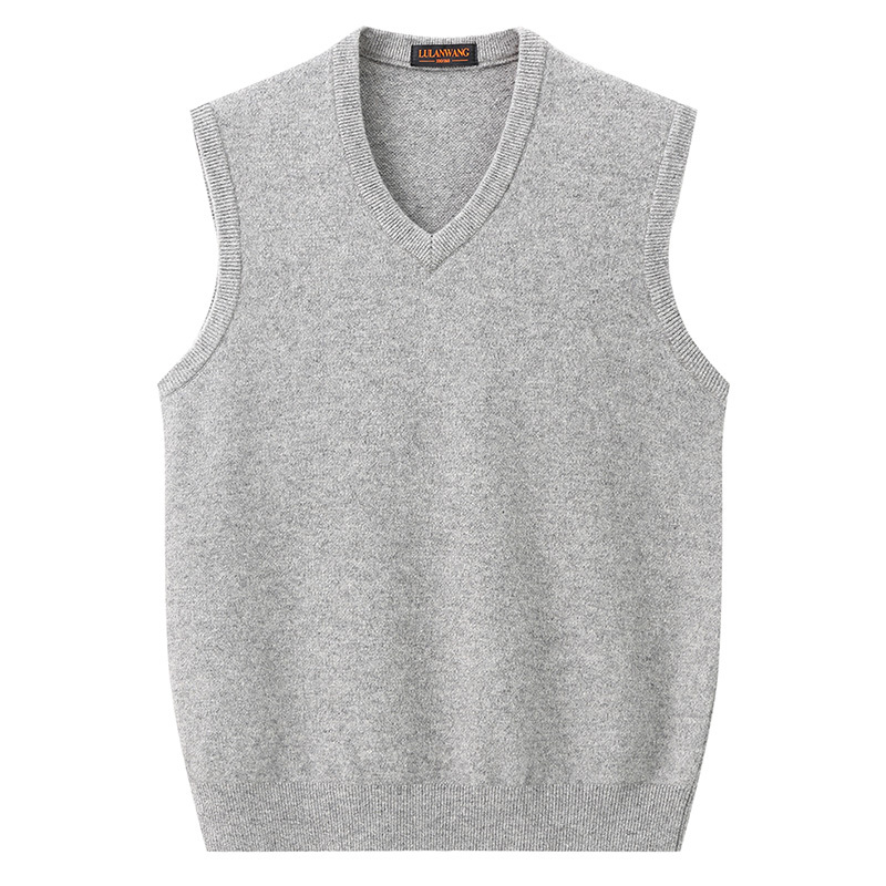 Lulanwang Men's Cashmere Vest Middle-Aged V-Neck Pullover Sleeveless Knitted Vest Men's Base Layer Sweater Thickened