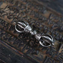 45mm long Tibetan handmade iron carving five-strand vajra pestle pendant with Dorje pestle and string side hanging ornaments