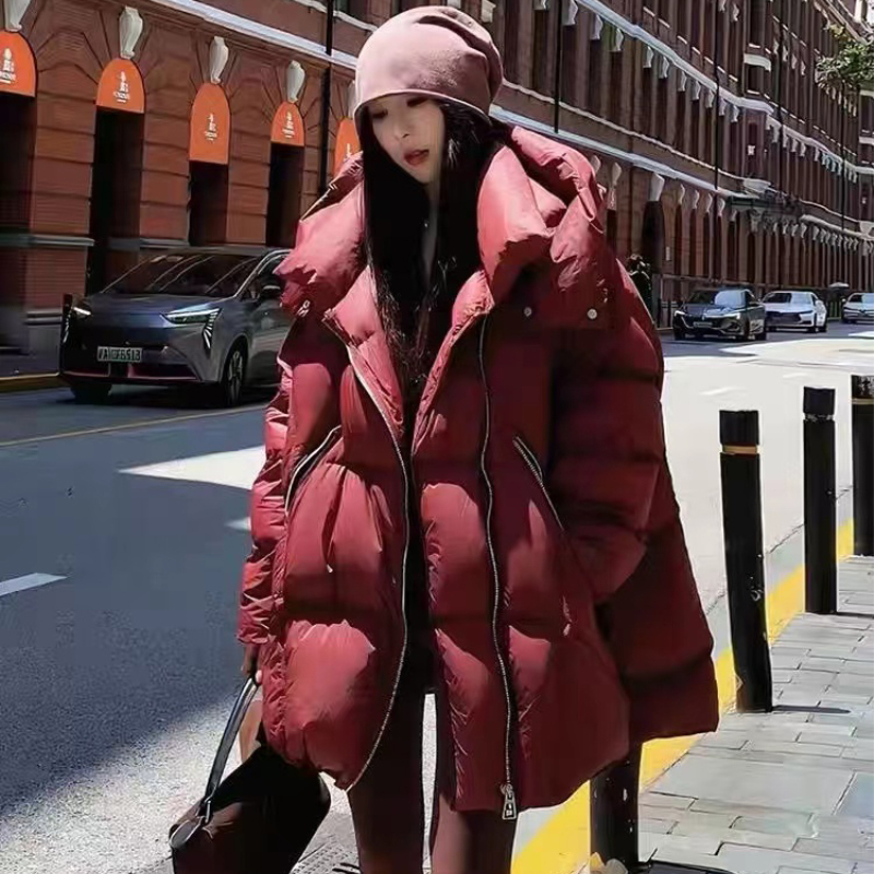 Celison Kloe down Jacket for Women, Loose Fit, Thickened, Ancola Red, Plus Size, 100kg Medium-Long Coat