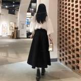 Осенняя ретро черная длинная юбка, коллекция 2023, высокая талия, по фигуре, средней длины