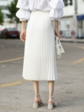 Весенняя осенняя длинная белая шифоновая юбка в складку, высокая талия, средней длины, яркий броский стиль
