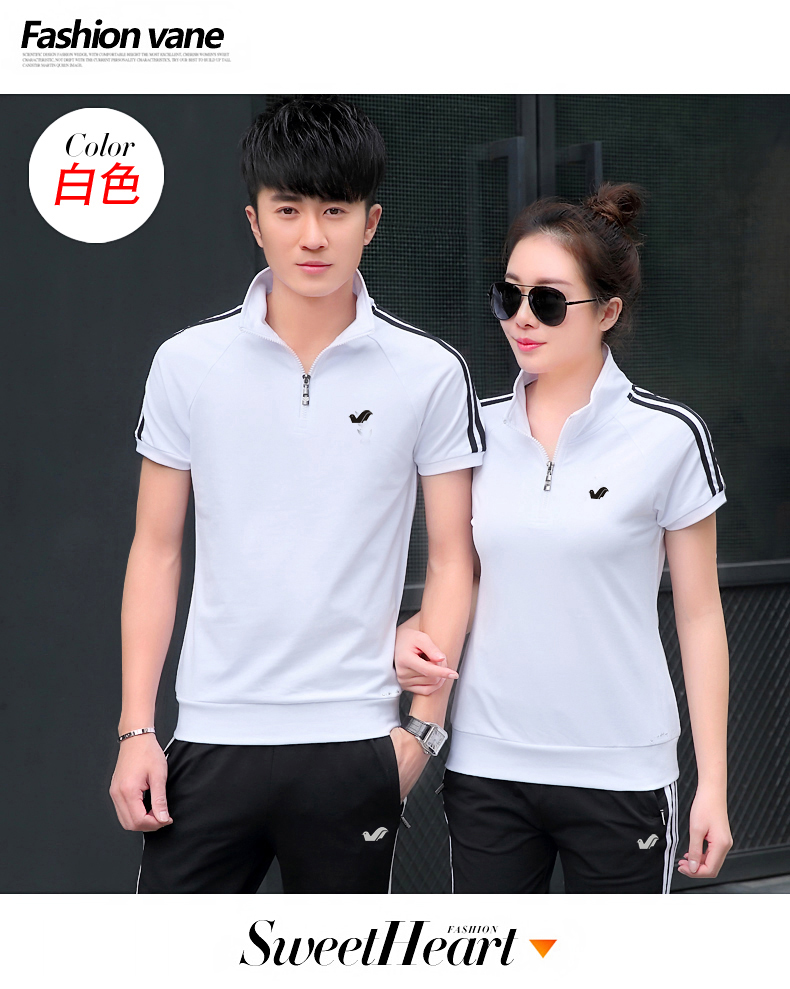 Fugui chim mùa hè mới phù hợp với nam áo thun ve áo thể thao đôi giản dị quần áo quần ngắn tay quần thể thao kiểu đồ bộ may vải thun bông