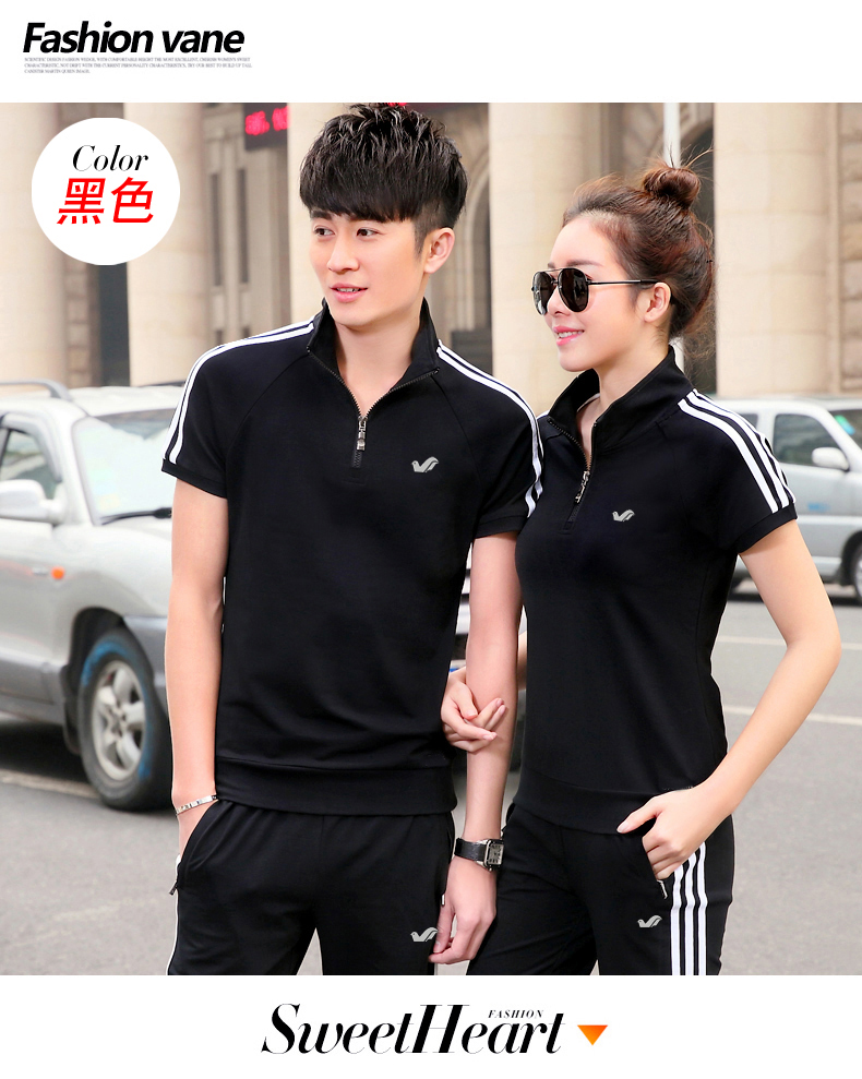 Fugui chim mùa hè mới phù hợp với nam áo thun ve áo thể thao đôi giản dị quần áo quần ngắn tay quần thể thao kiểu đồ bộ may vải thun bông