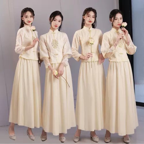 Летнее платье подружки невесты, китайский стиль, цвета шампанского, большой размер, по фигуре