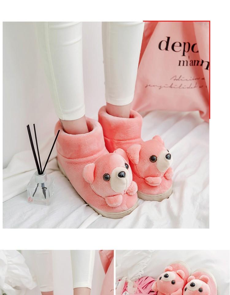 Mùa đông dày cotton ấm dép phụ nữ túi với phim hoạt hình dễ thương gấu dày dưới giày chống trượt nhà cao để giúp giày cotton giày bông dép đẹp nữ
